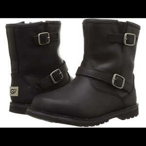 UGG Harwell Black Leather Moto Boot. Size 13.